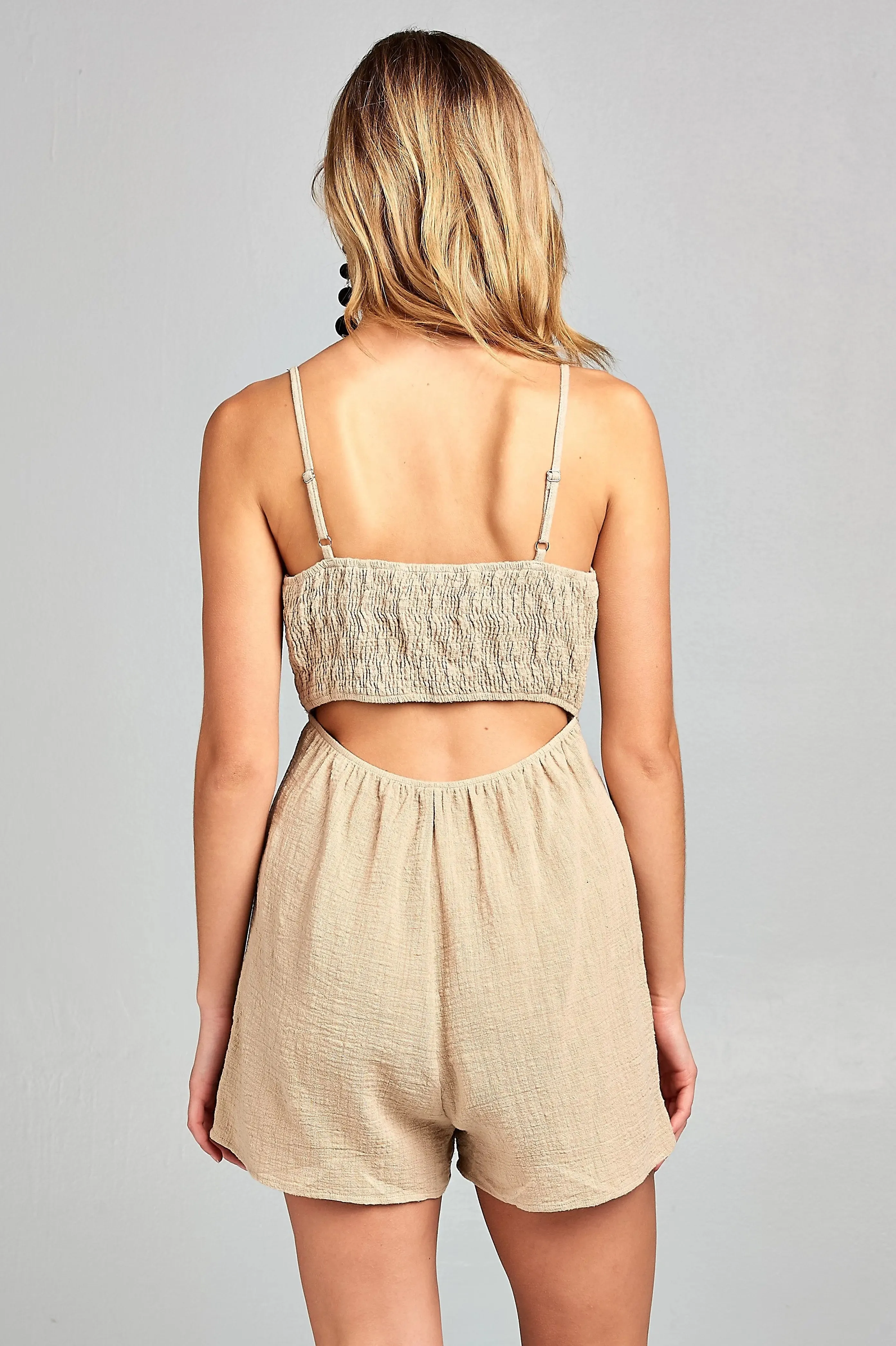 Chic Sleeveless Front Tie Romper with Trendy Back Slit