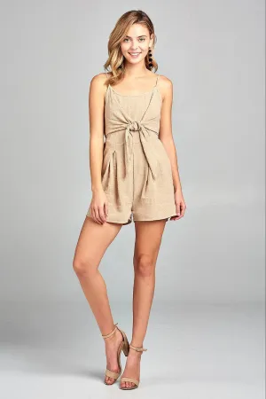 Chic Sleeveless Front Tie Romper with Trendy Back Slit