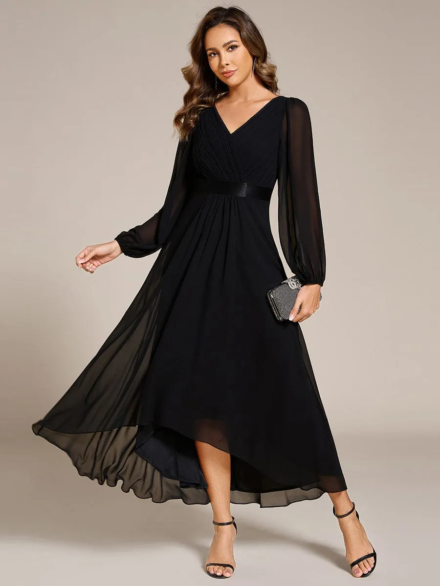 Chiffon Long Sleeve Empire Waist Midi Evening Dress