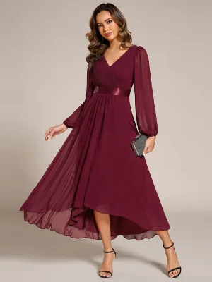 Chiffon Long Sleeve Empire Waist Midi Evening Dress