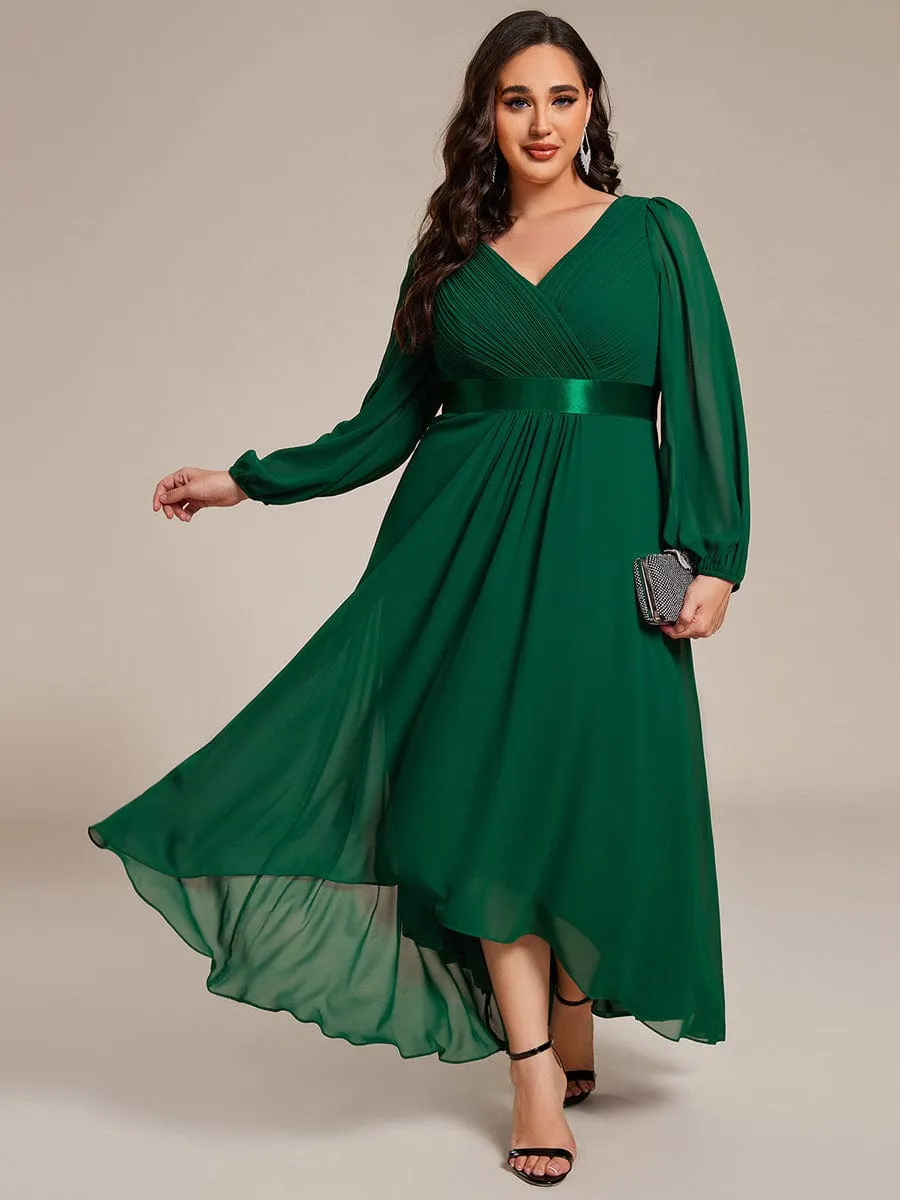 Chiffon Long Sleeve Empire Waist Midi Evening Dress