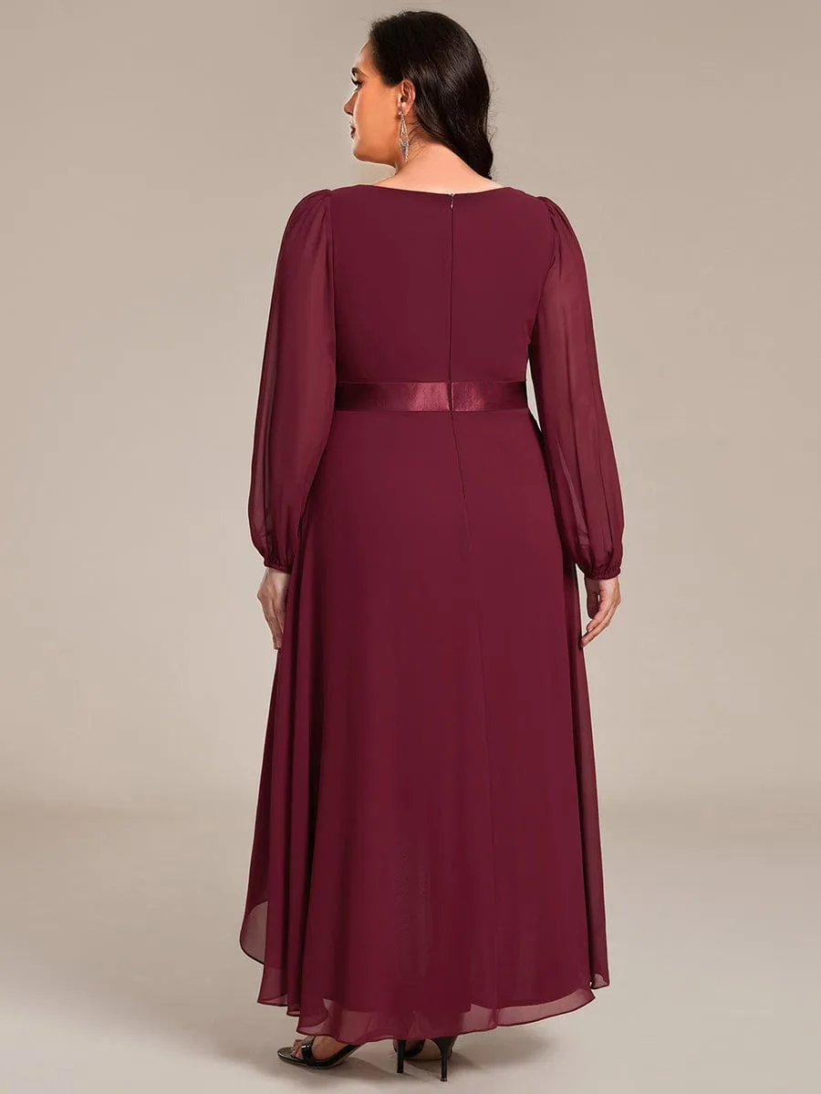 Chiffon Long Sleeve Empire Waist Midi Evening Dress