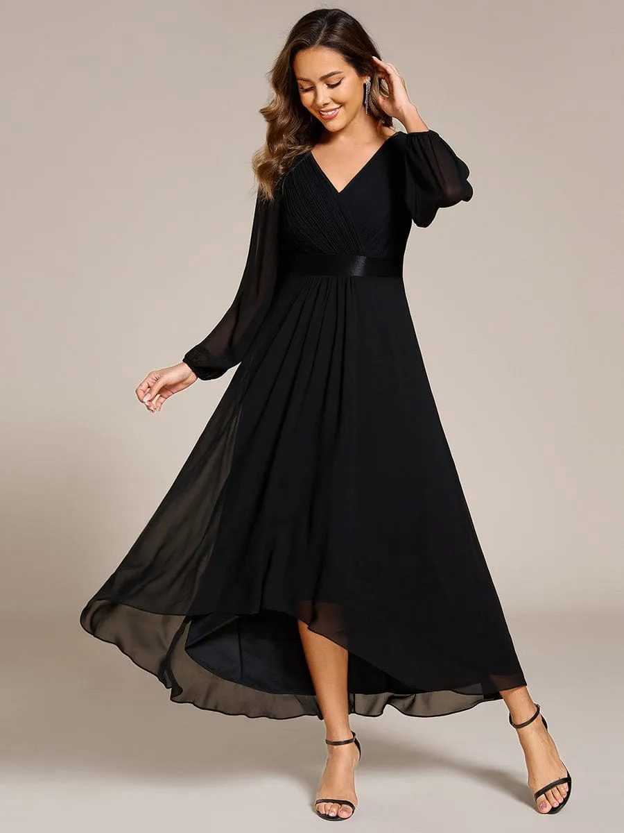 Chiffon Long Sleeve Empire Waist Midi Evening Dress