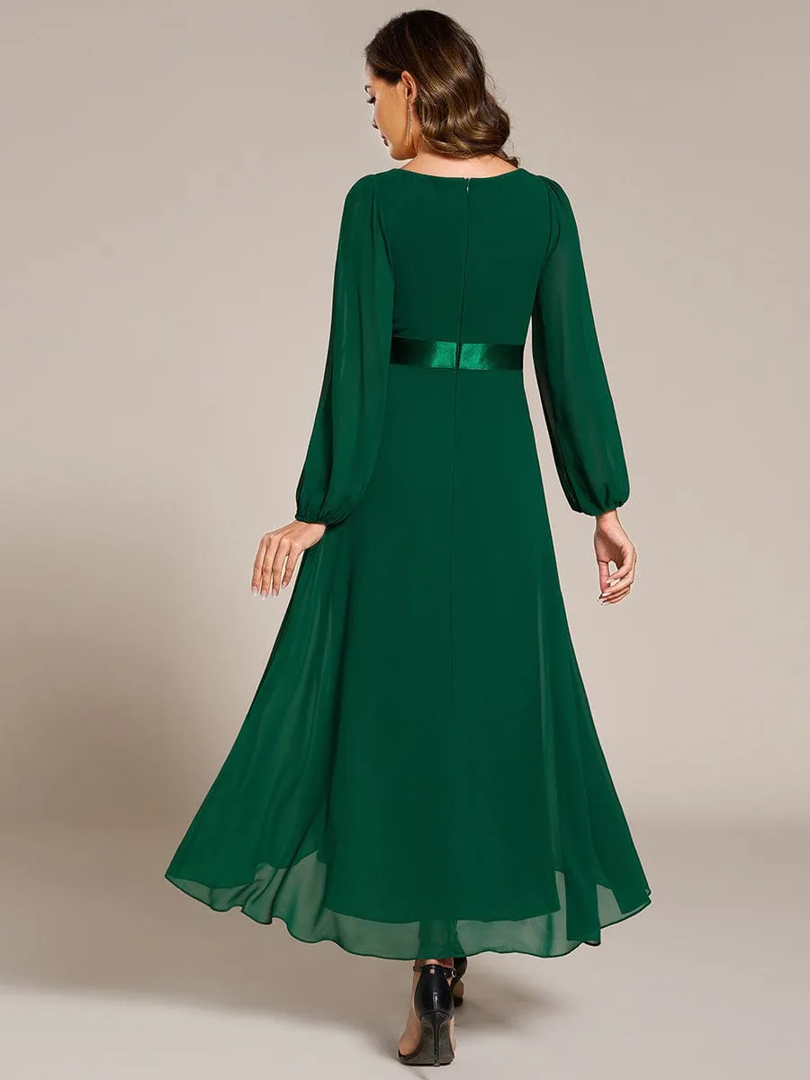 Chiffon Long Sleeve Empire Waist Midi Evening Dress