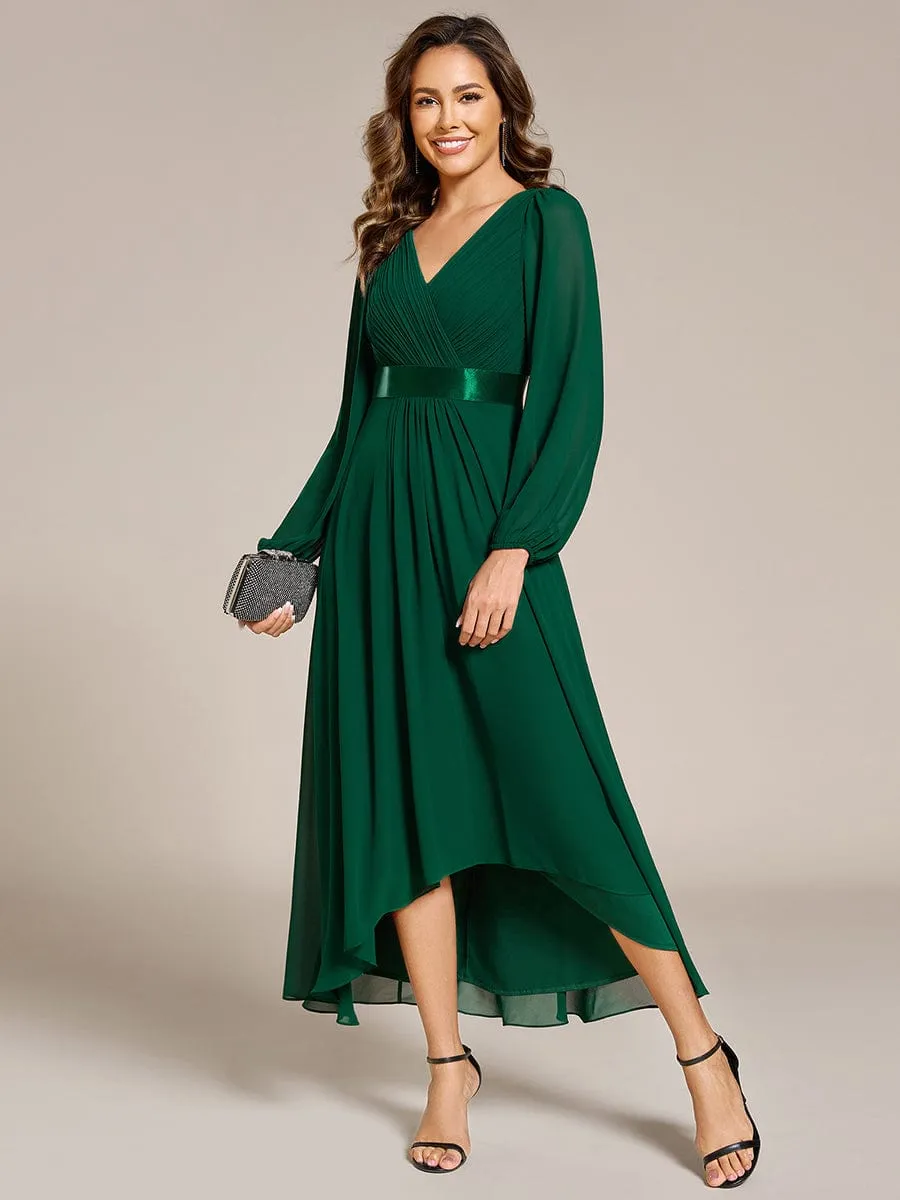 Chiffon Long Sleeve Empire Waist Midi Evening Dress