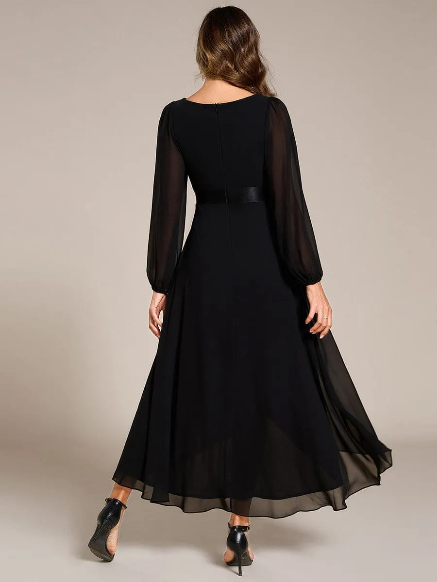 Chiffon Long Sleeve Empire Waist Midi Evening Dress