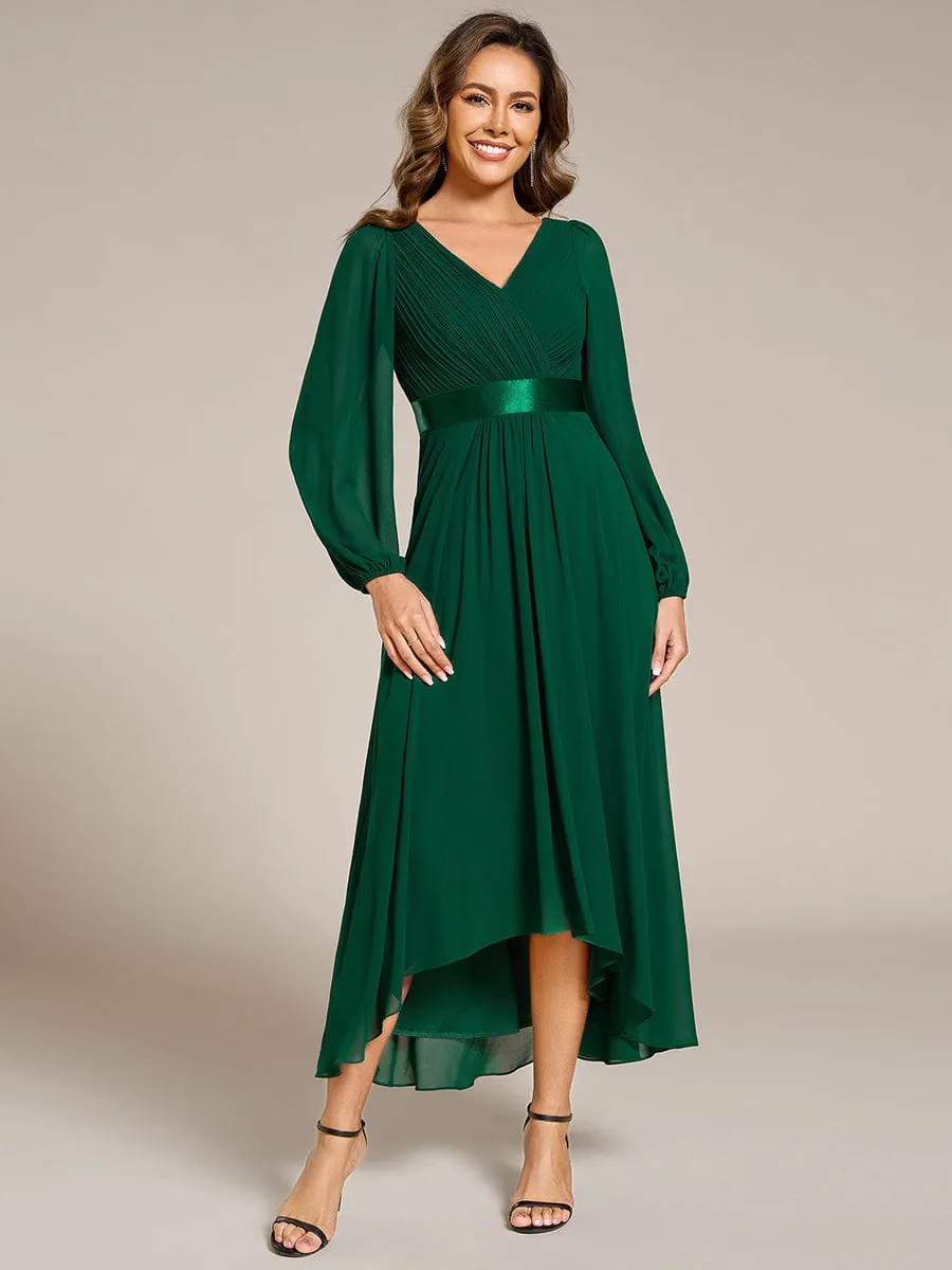 Chiffon Long Sleeve Empire Waist Midi Evening Dress