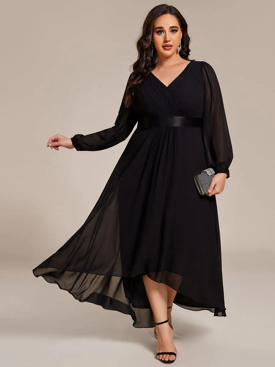 Chiffon Long Sleeve Empire Waist Midi Evening Dress