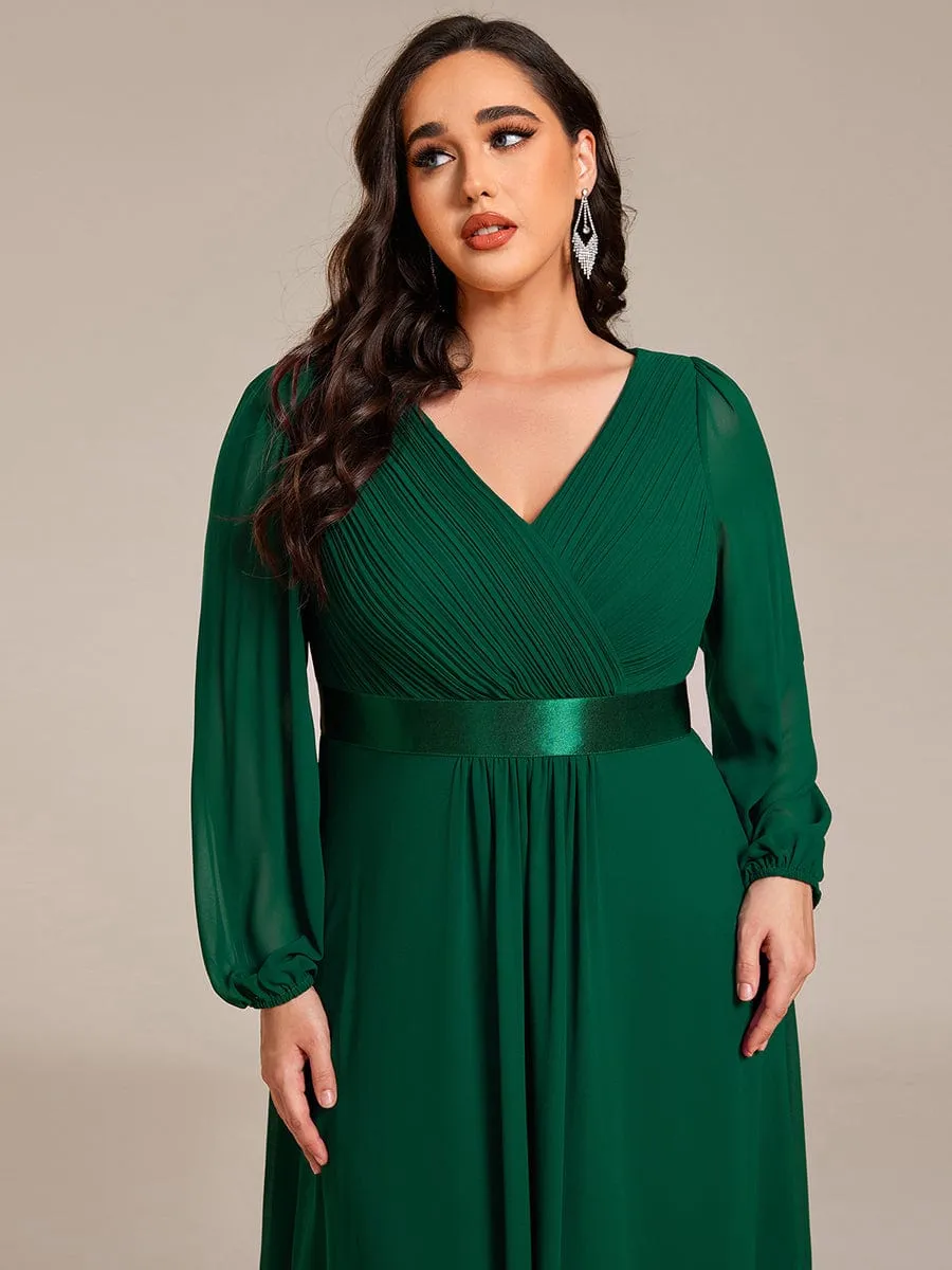 Chiffon Long Sleeve Empire Waist Midi Evening Dress