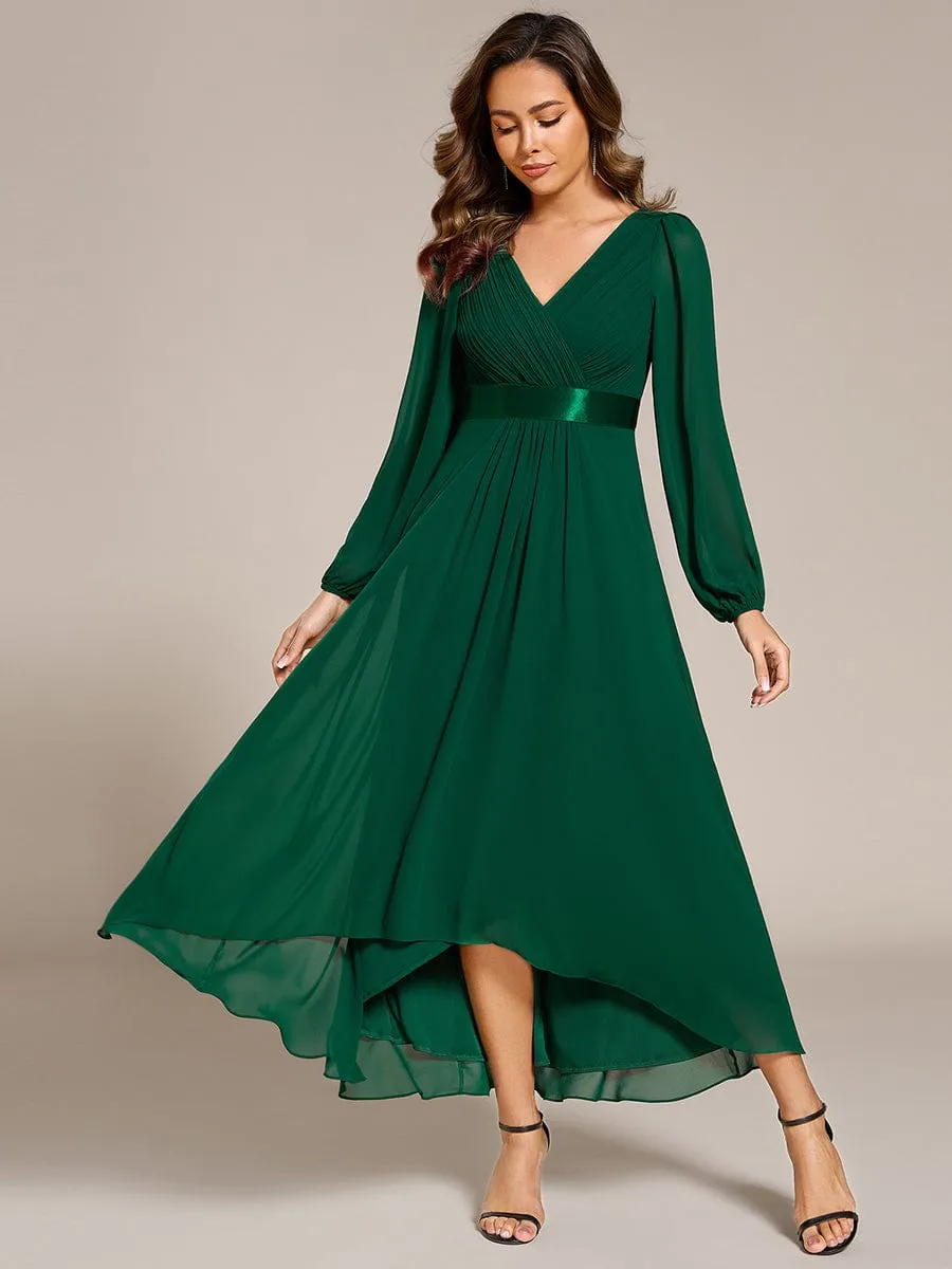 Chiffon Long Sleeve Empire Waist Midi Evening Dress