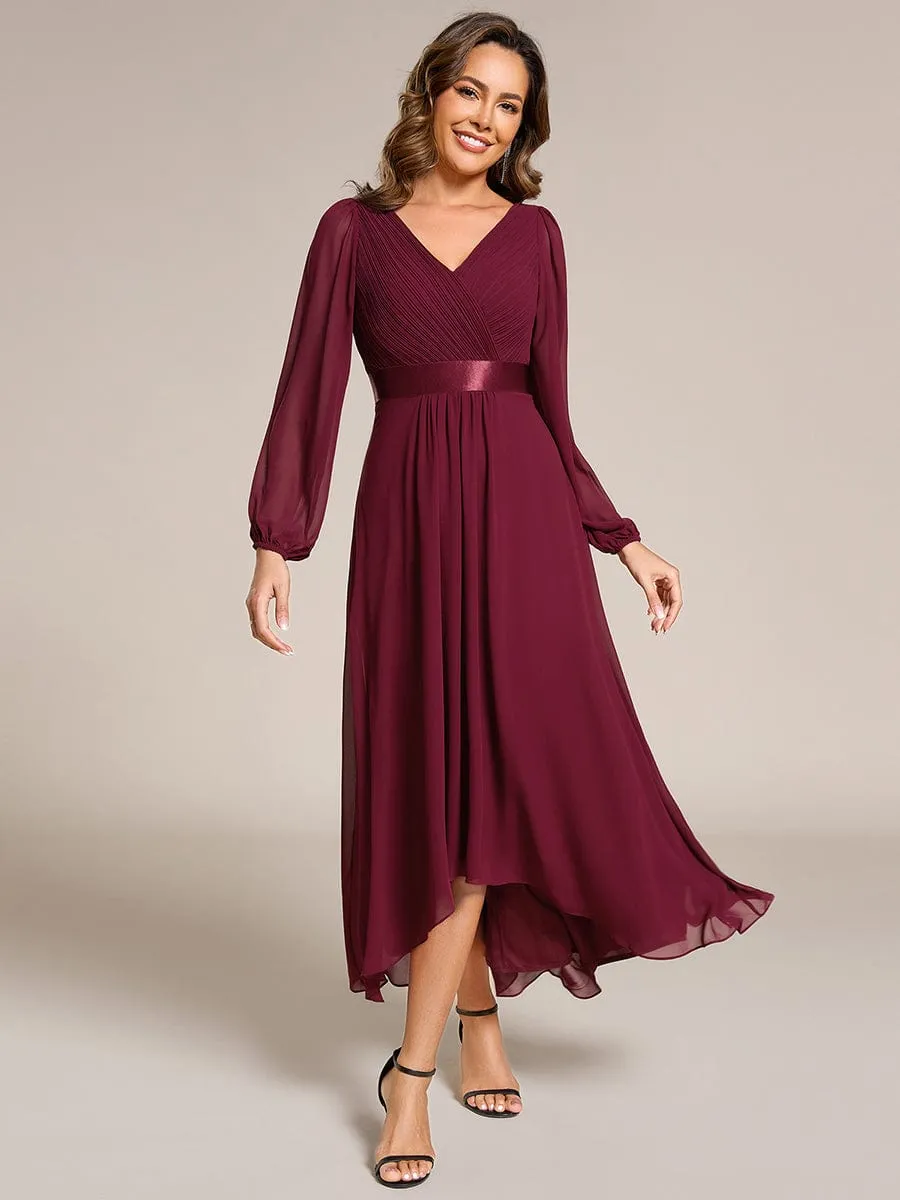 Chiffon Long Sleeve Empire Waist Midi Evening Dress