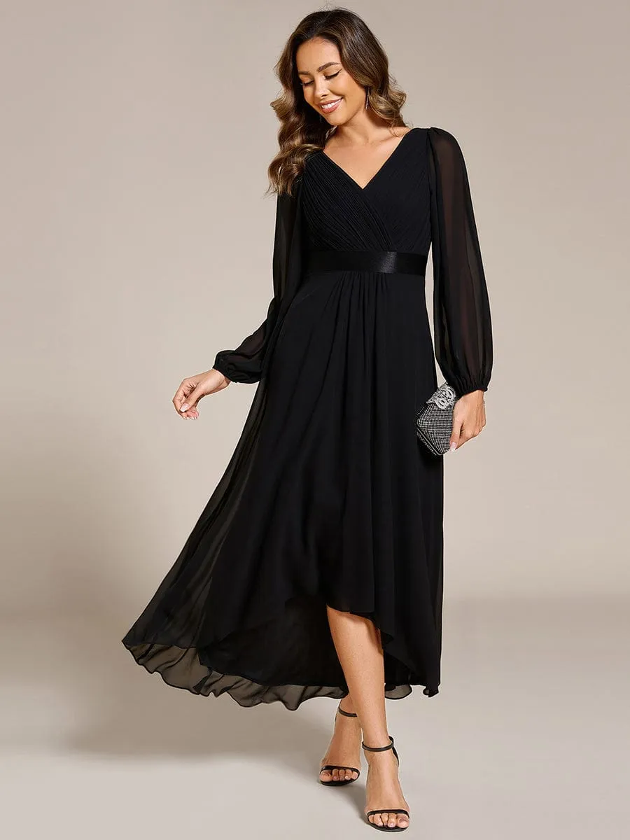 Chiffon Long Sleeve Empire Waist Midi Evening Dress