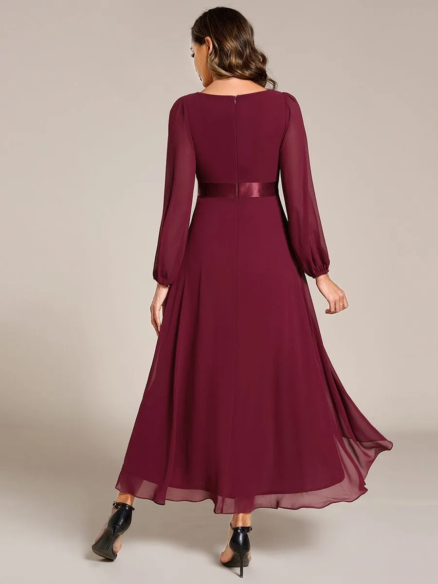 Chiffon Long Sleeve Empire Waist Midi Evening Dress