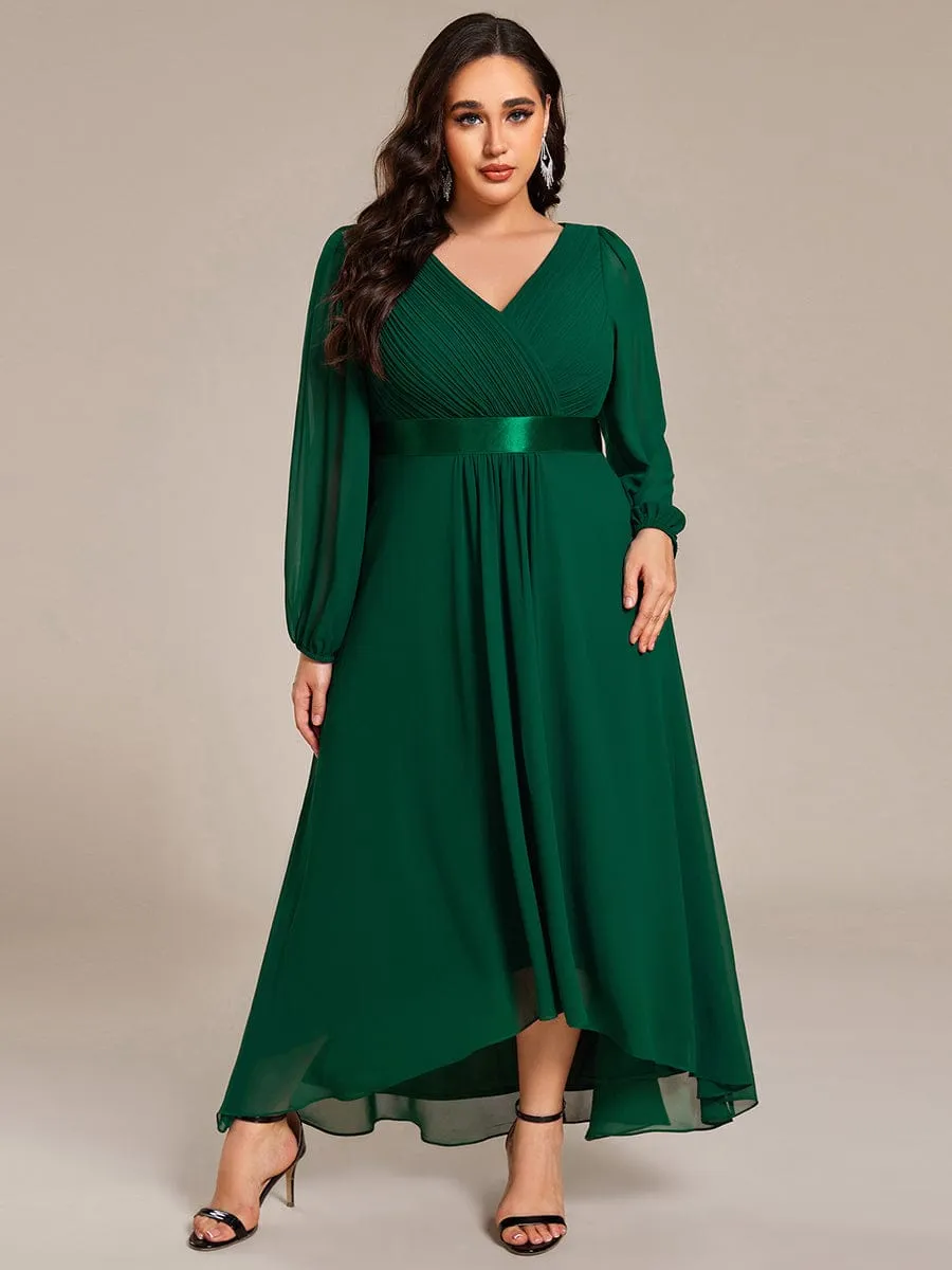 Chiffon Long Sleeve Empire Waist Midi Evening Dress