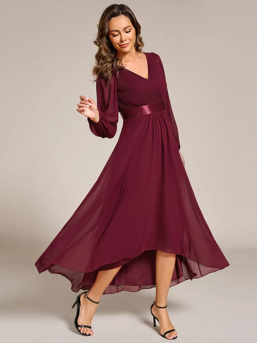 Chiffon Long Sleeve Empire Waist Midi Evening Dress