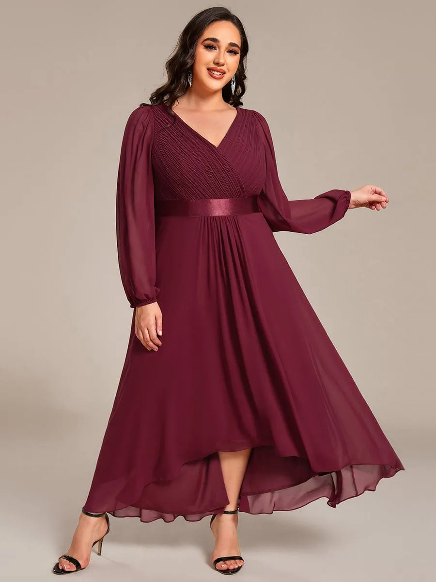 Chiffon Long Sleeve Empire Waist Midi Evening Dress