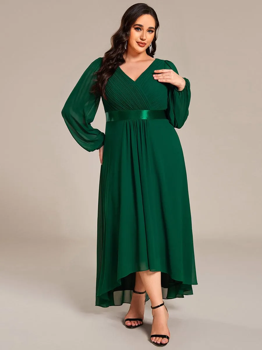 Chiffon Long Sleeve Empire Waist Midi Evening Dress