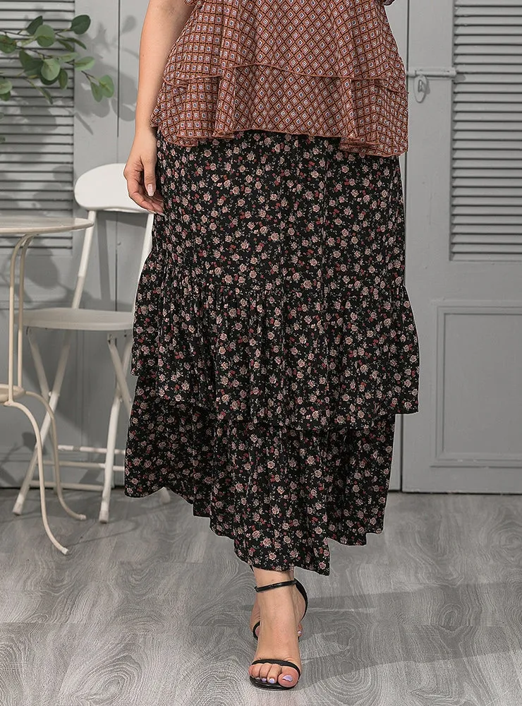 Chiffon Printed Lotus Leaf Slim Skirt