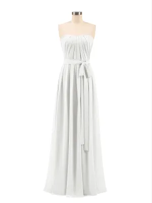 Chiffon Strapless Bridesmaid Gown with Sash-Ivory