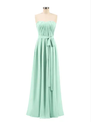 Chiffon Strapless Bridesmaid Gown with Sash-Mint Green Plus Size