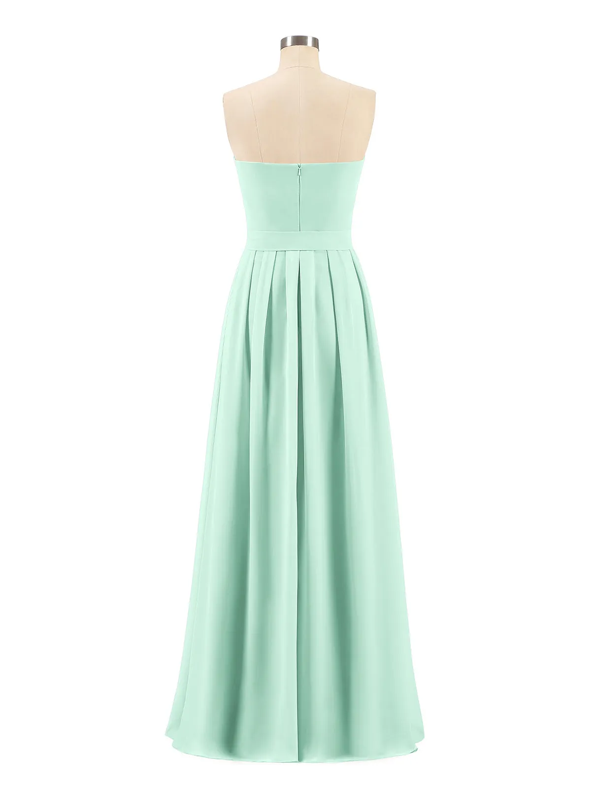 Chiffon Strapless Bridesmaid Gown with Sash-Mint Green Plus Size