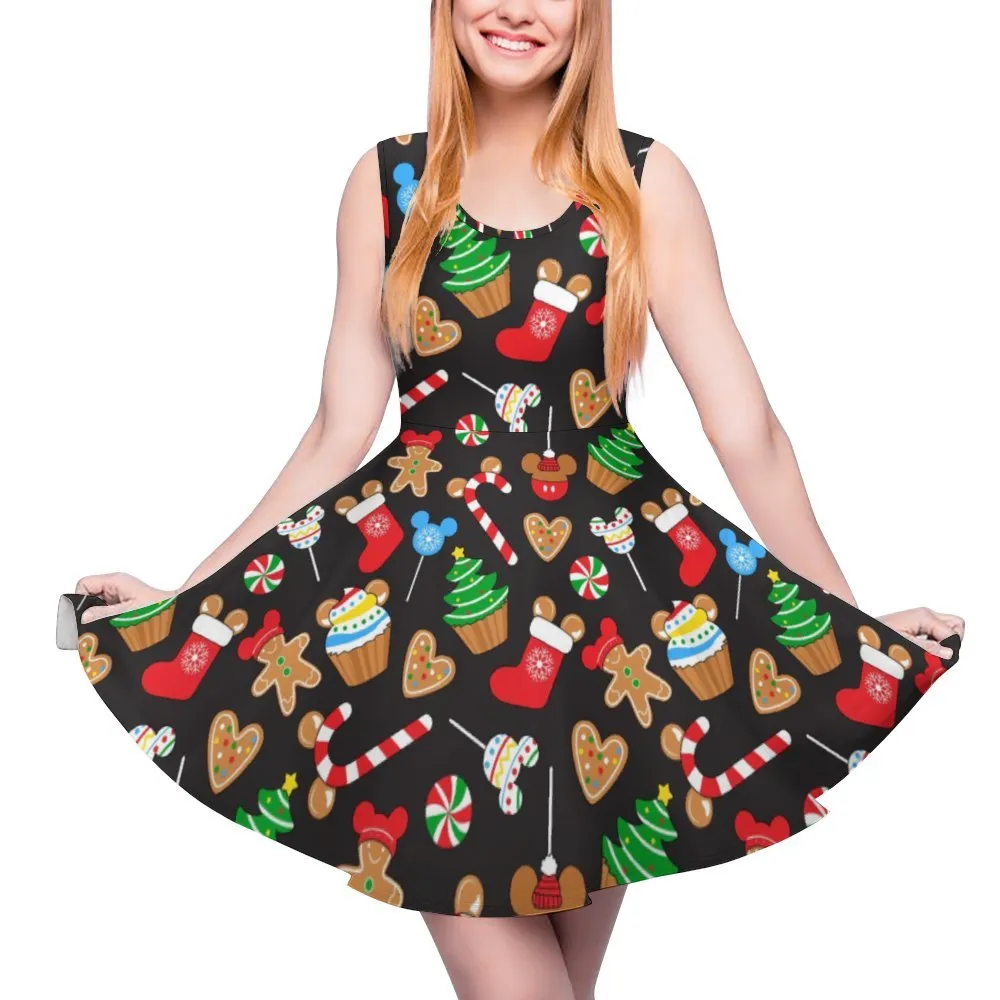 Christmas Desserts Women's Sleeveless Round Neck Skater Dress