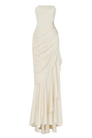 CORSET DRAPED DRESS IN BEIGE