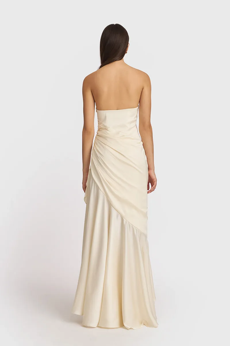 CORSET DRAPED DRESS IN BEIGE