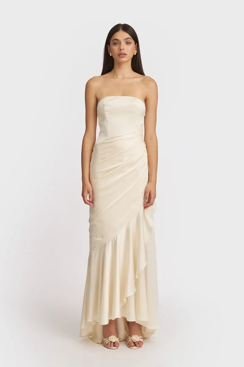 CORSET DRAPED DRESS IN BEIGE