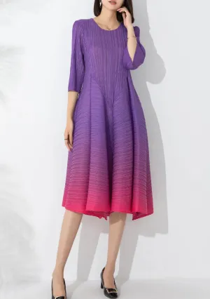 Couture Pleated 3/4 Sleeve Midi Dress