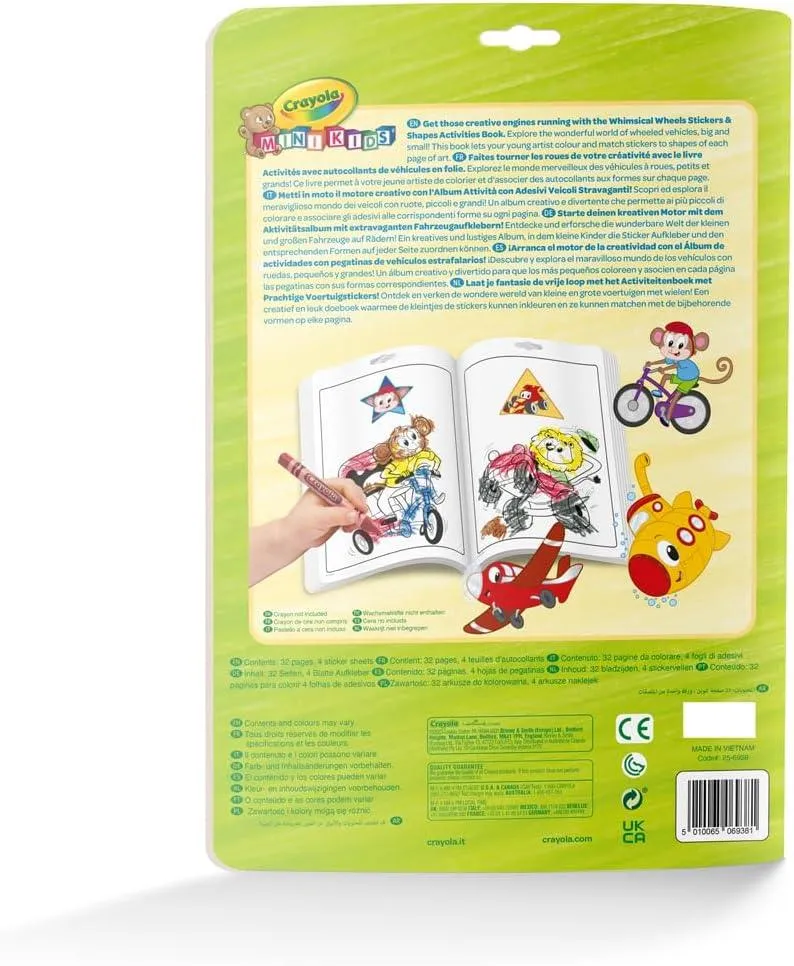 Crayola Mini Kids Sticker Album & Extravagant Vehicle Shapes, 32 Colouring Pages and 4 Sheets of Stickers