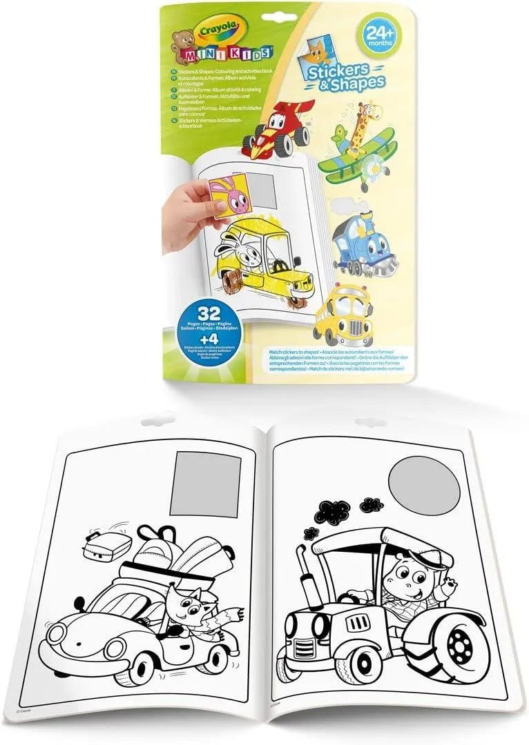 Crayola Mini Kids Sticker Album & Extravagant Vehicle Shapes, 32 Colouring Pages and 4 Sheets of Stickers