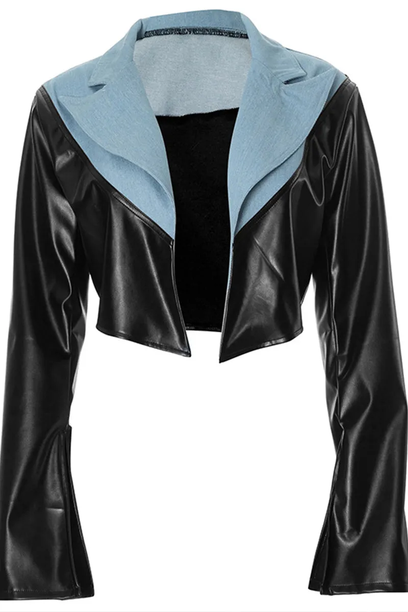 CS3316 Vegan Leather Denim Jacket Outerwear