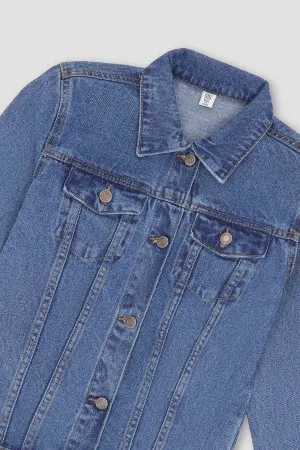 Denim Jacket For Girl - Mid Blue