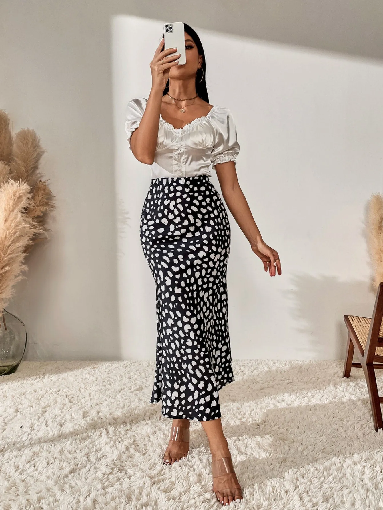 Elegant All Over Print High Waist Maxi Women Skirt