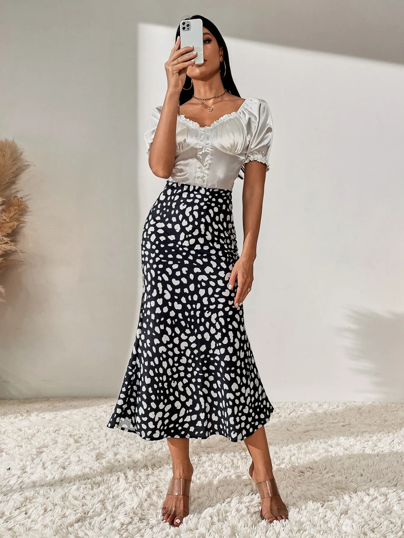 Elegant All Over Print High Waist Maxi Women Skirt