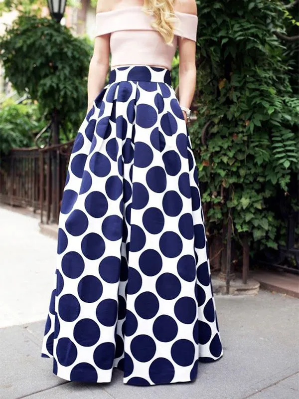 Elegant French Style Retro High Waist Polka Dot Maxi Skirt