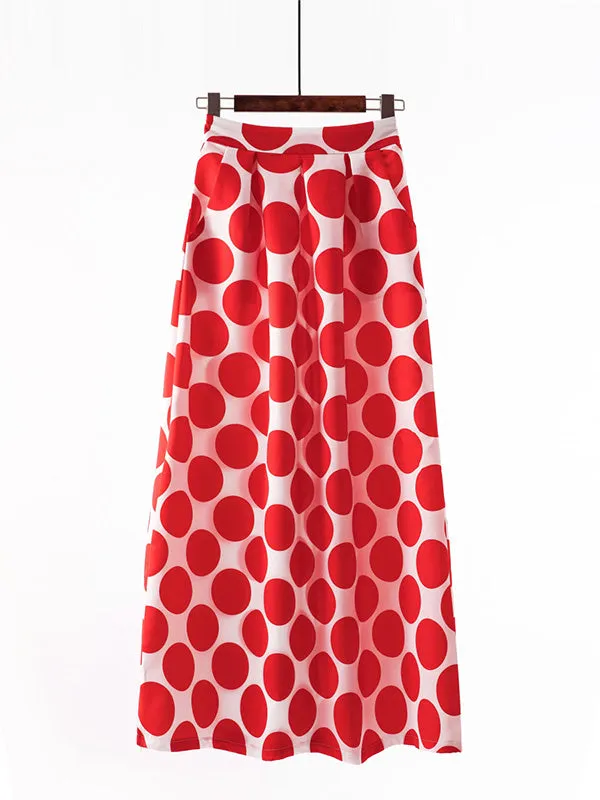 Elegant French Style Retro High Waist Polka Dot Maxi Skirt