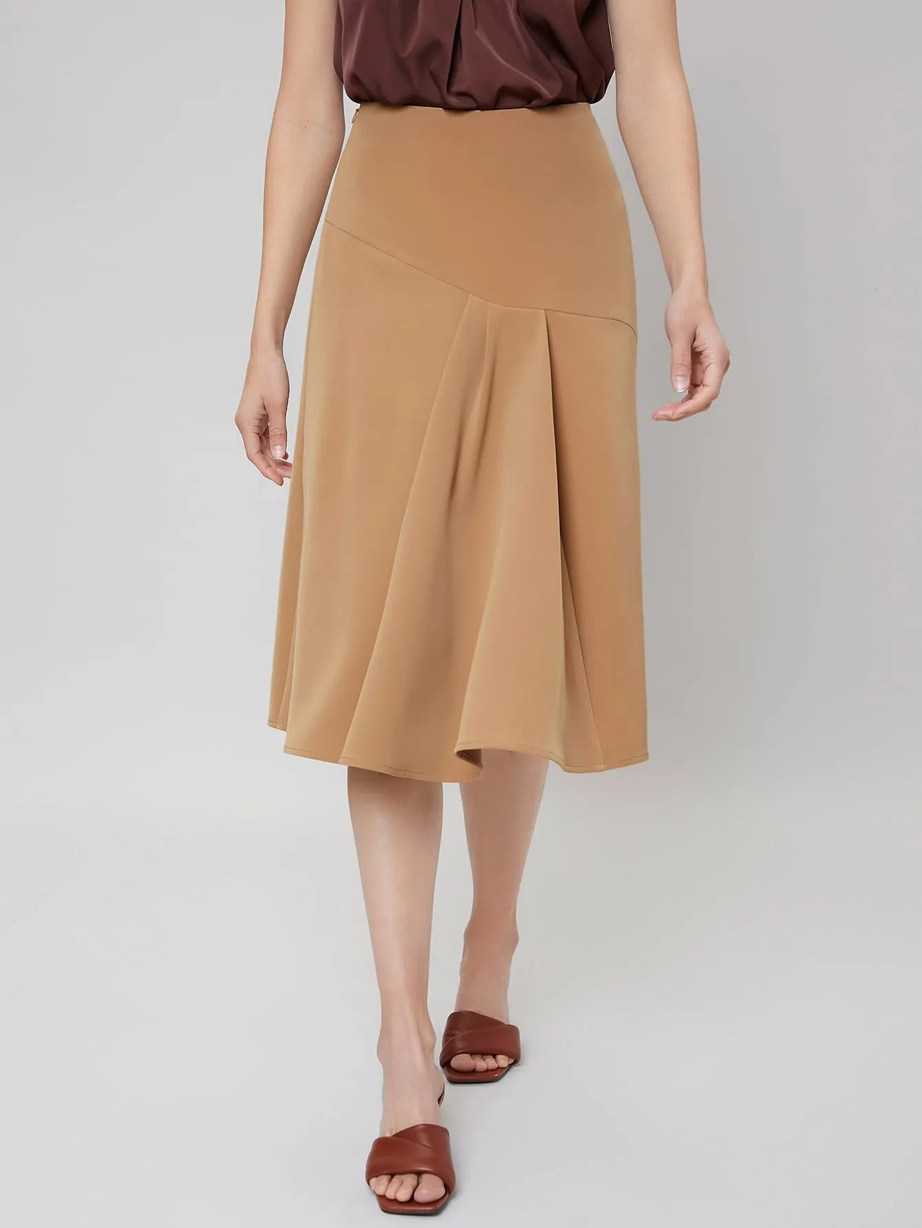 Elegant Plain Zipper High Waist Midi Women Skirt