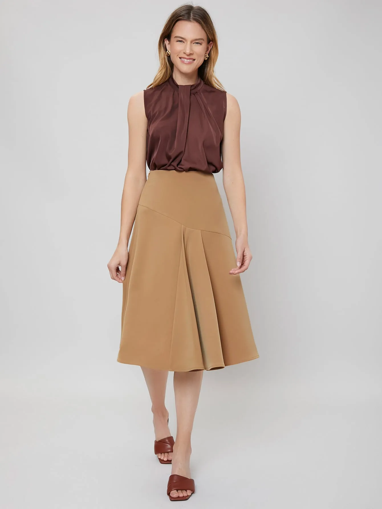 Elegant Plain Zipper High Waist Midi Women Skirt