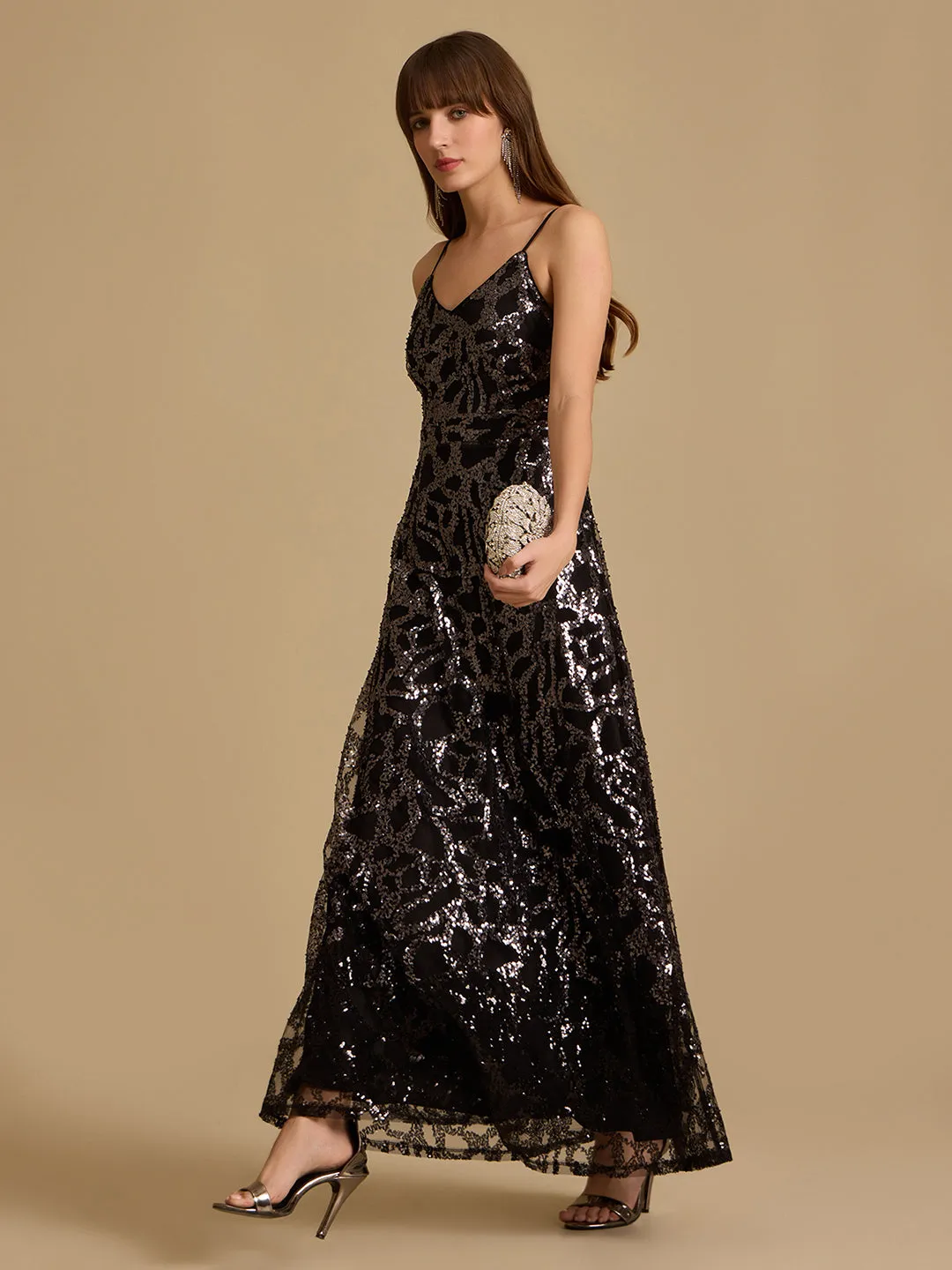 Elliot Noodle Strap Sequin Maxi Dress