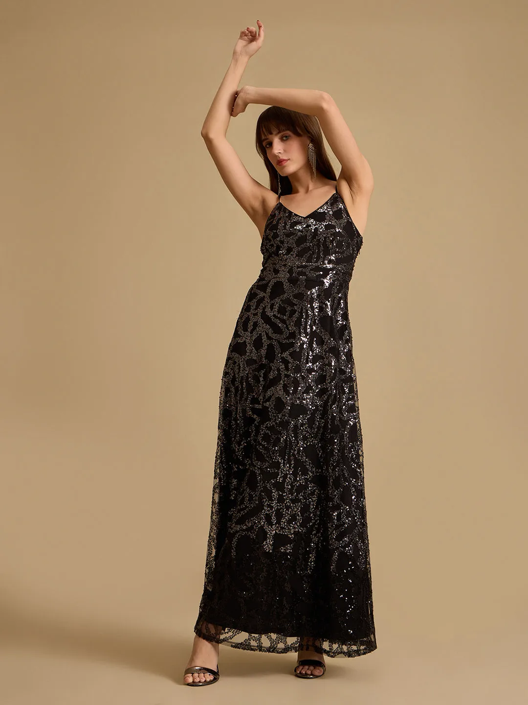 Elliot Noodle Strap Sequin Maxi Dress