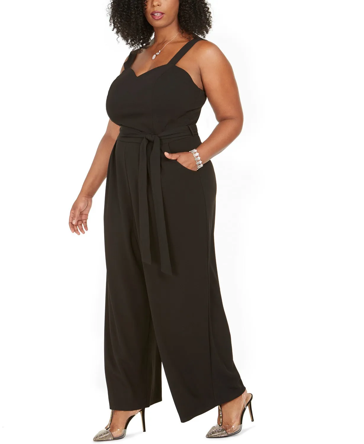 Emerald Sundae Trendy Sleeveless Belted Wide-Leg Jumpsuit