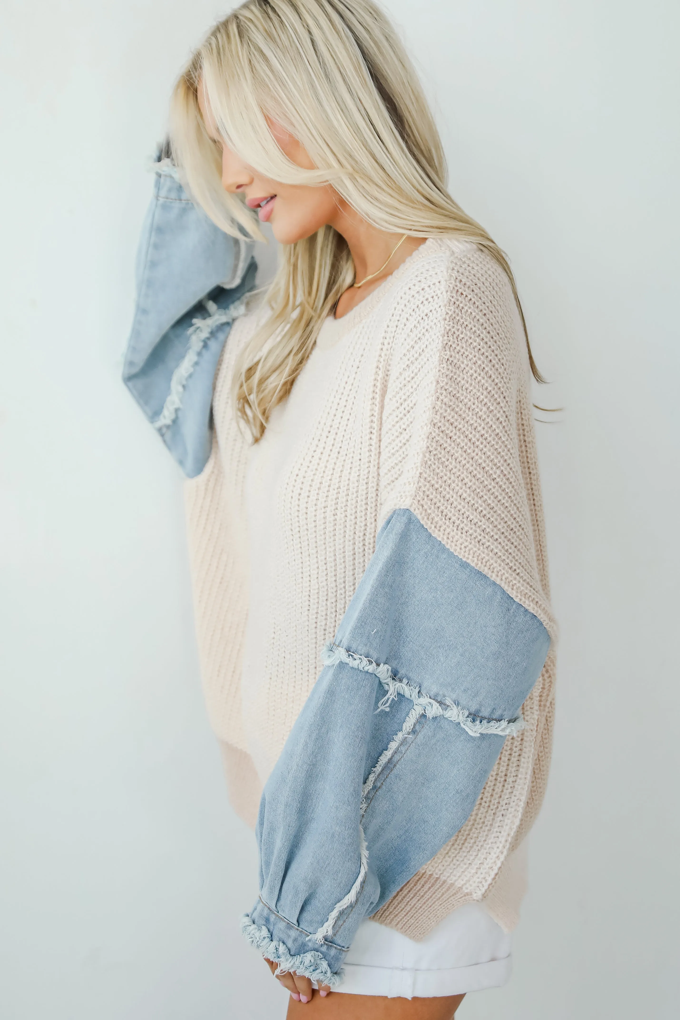 Envied Attitude Ivory Oversized Contrast Sweater