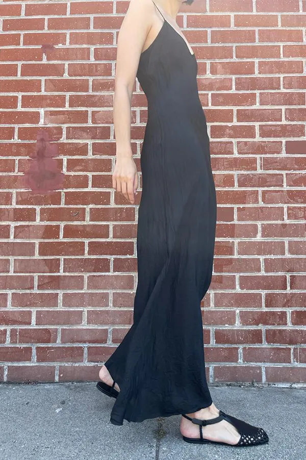 Floor-Length Bias Ankle Slip in Black