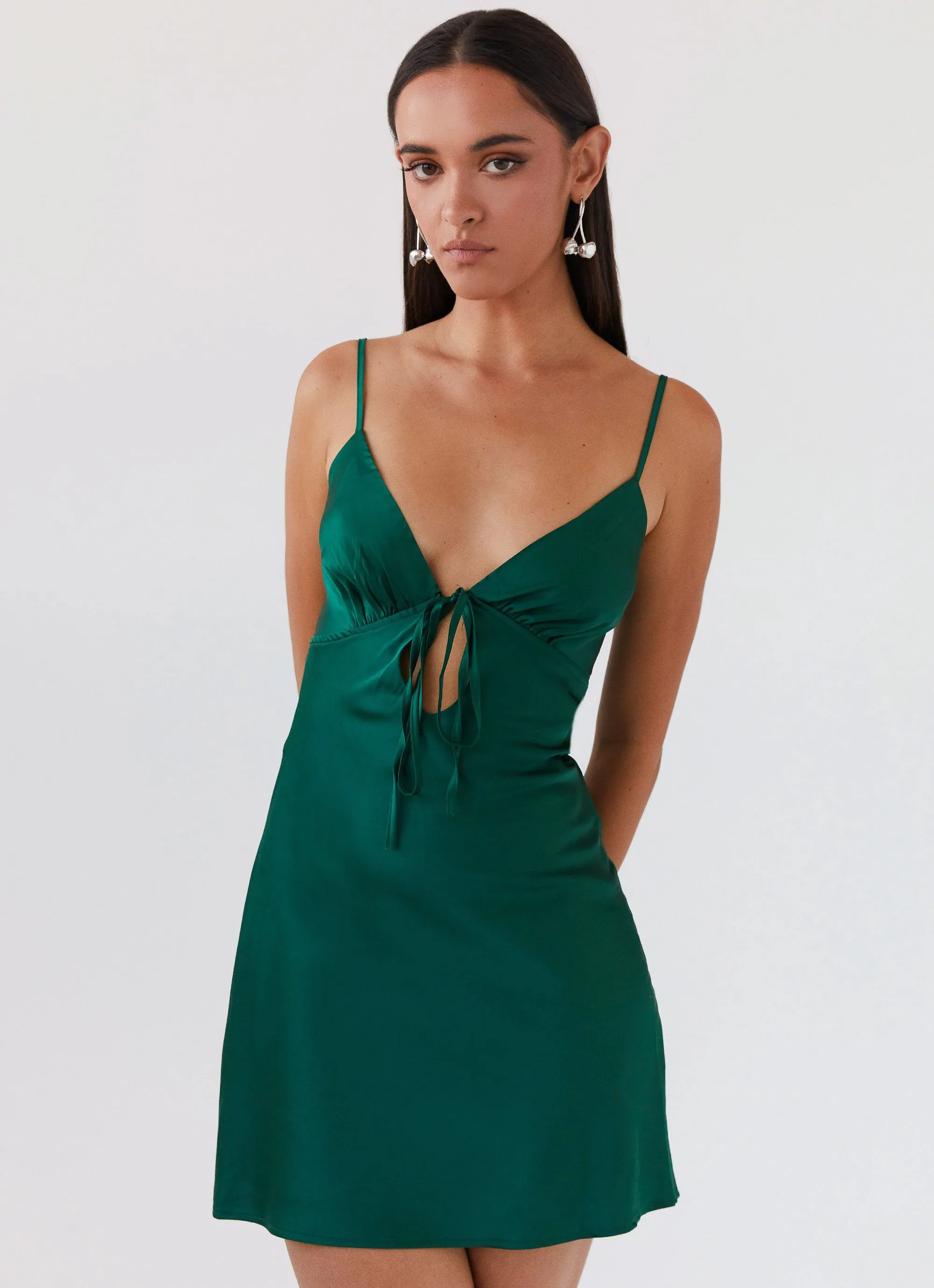 Flora Satin Mini Dress - Forest Green