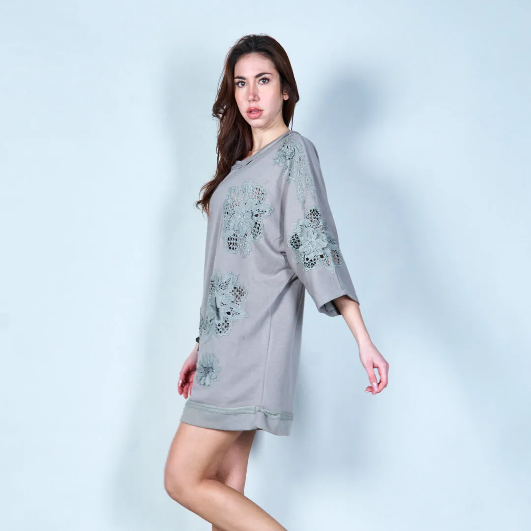 Floral embroidered dress with distressed details wholesale