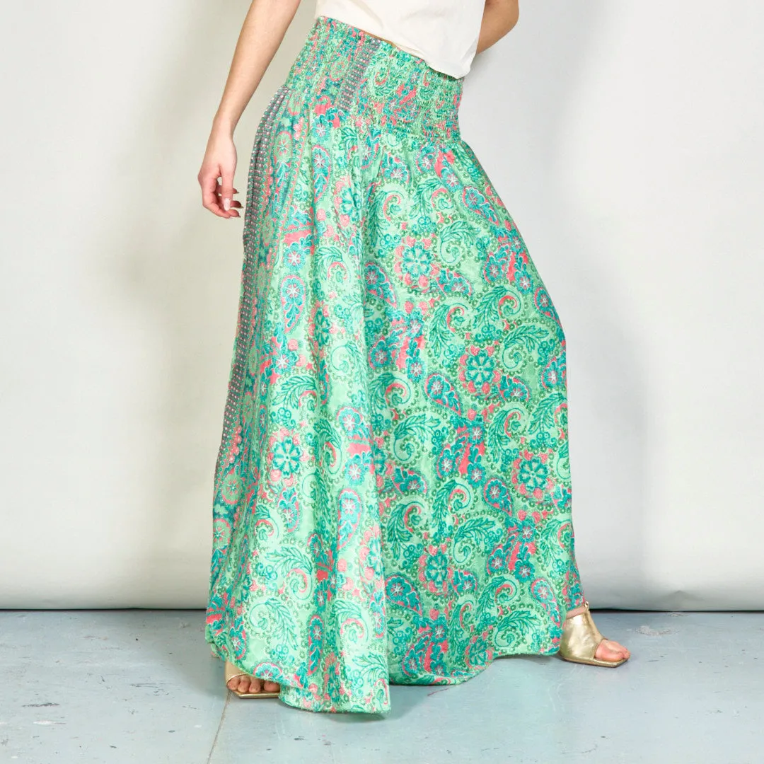 Floral paisley smocked wide-leg trousers wholesale