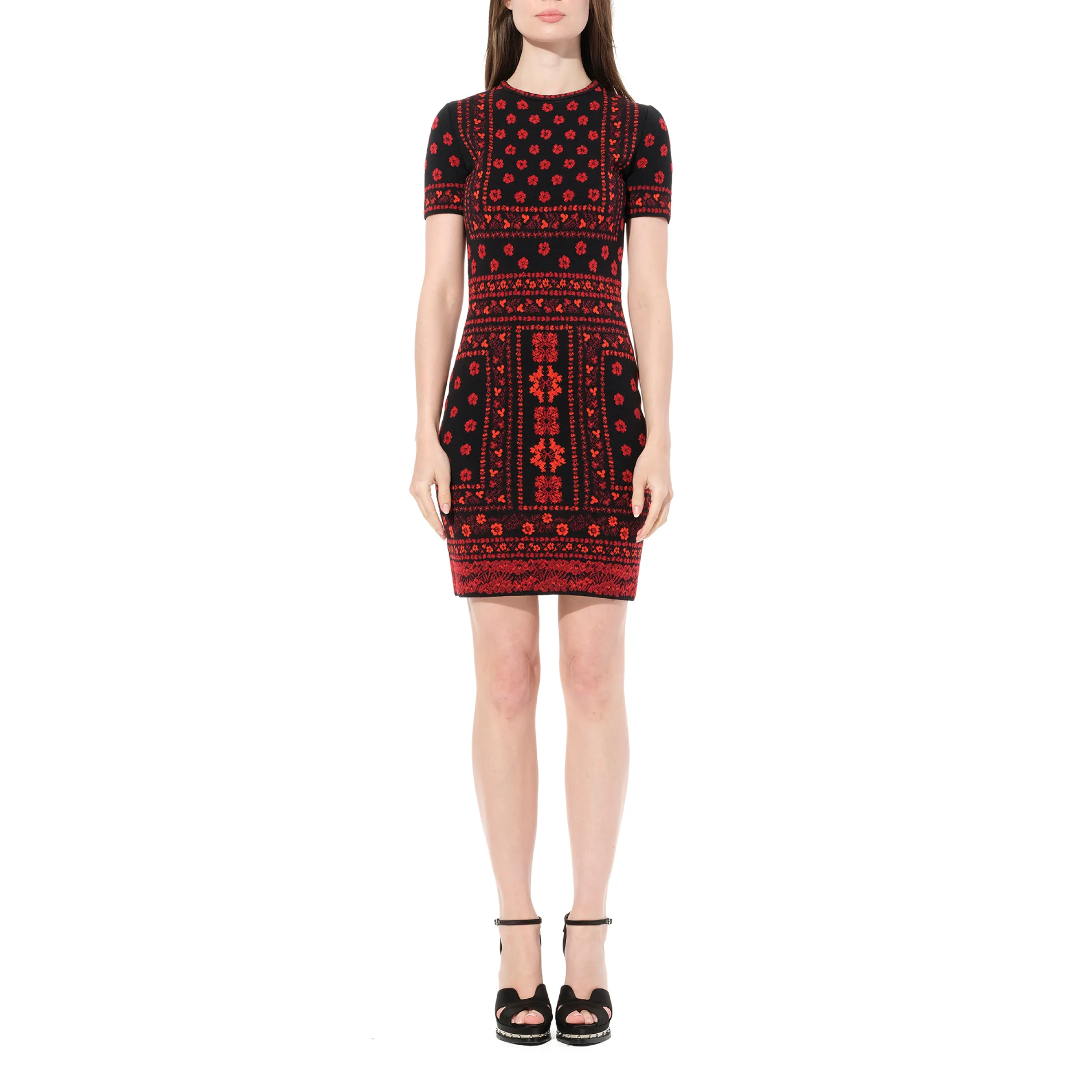 Flower Knit Dress in Black/Red