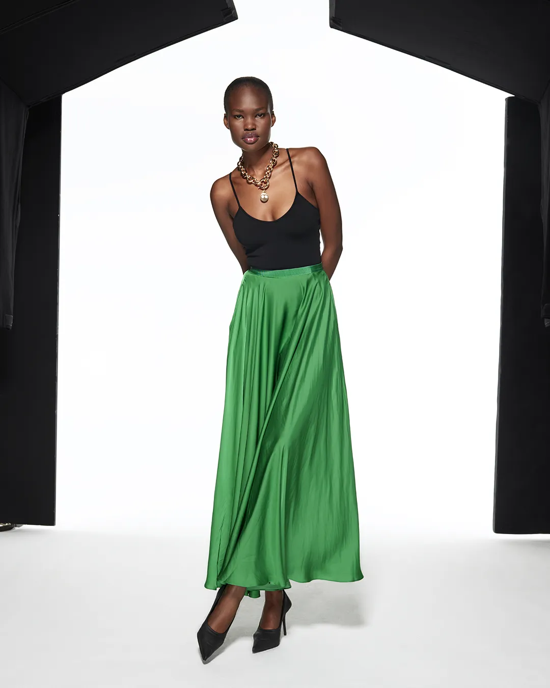 FLOWING MAXI SKIRT - GREEN